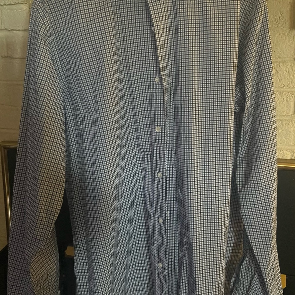 Men's Blue Checkered Shirt Bergdorf Goodman Size 44 -17.5